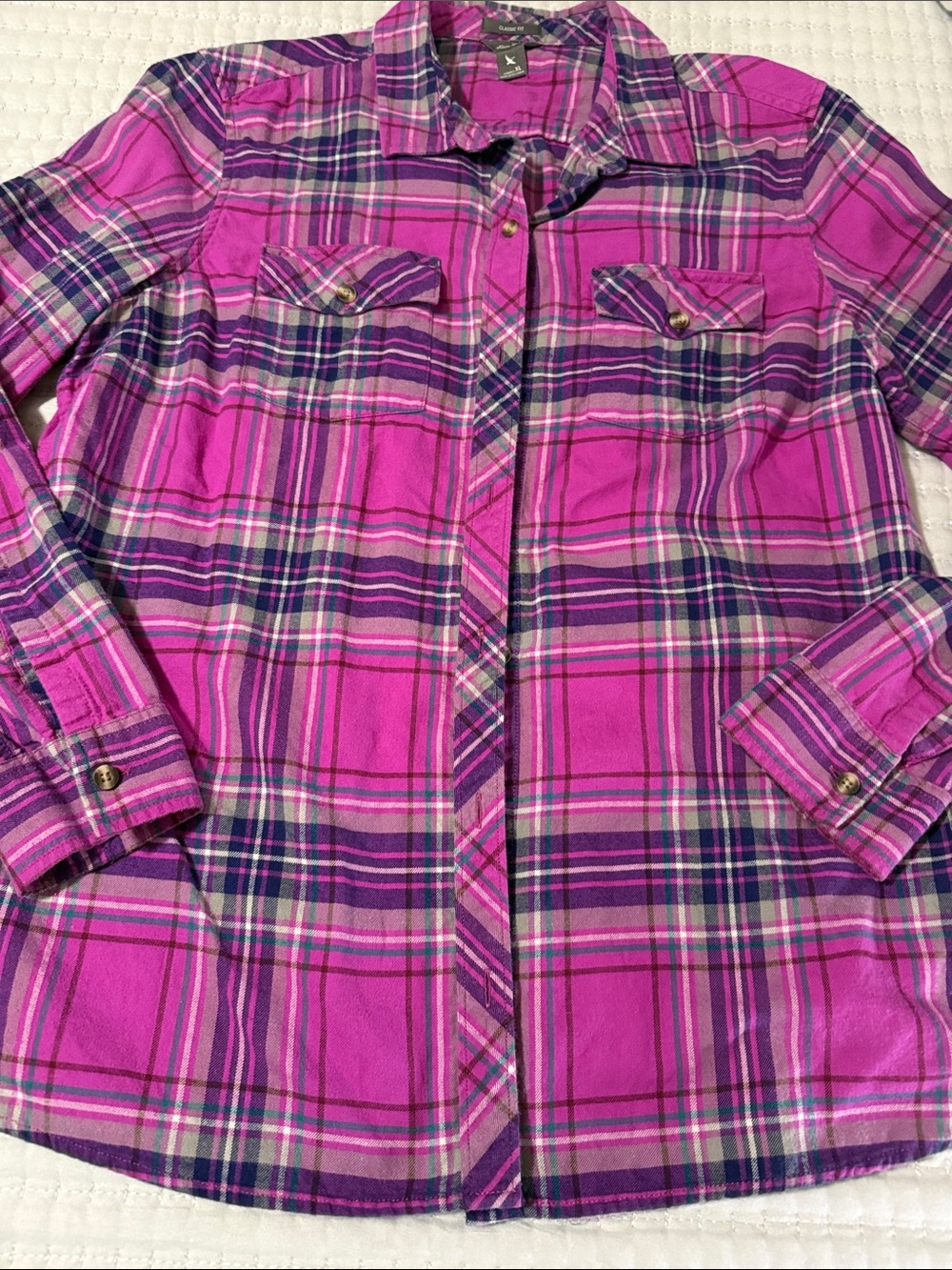 Eddie Bauer Pink & Purple Plaid Flannel size XL